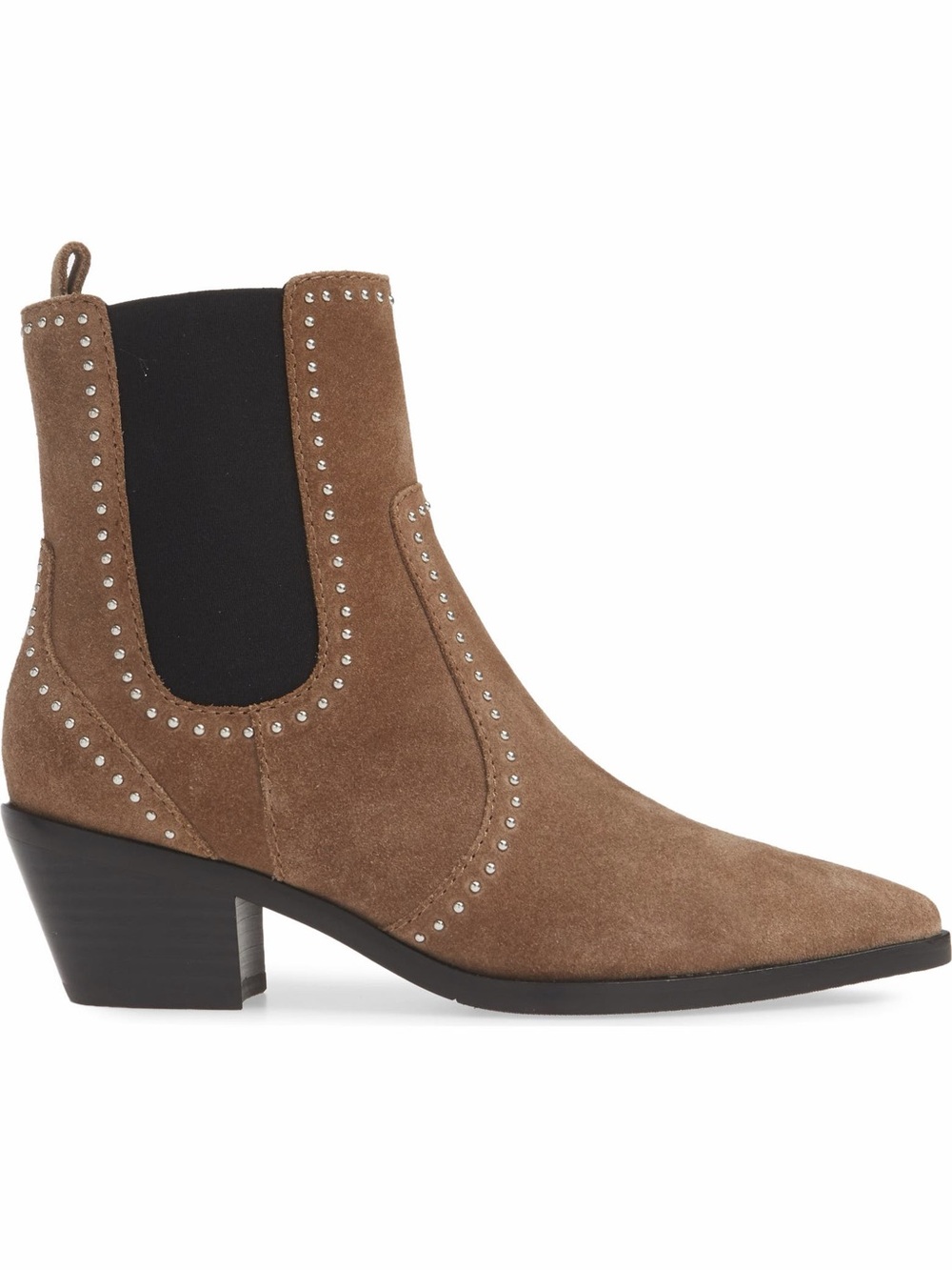 PAIGE Willa Suede Studded Chelsea Ankle Boot Western Brown